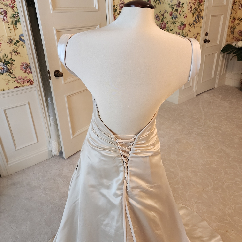 Creamy Rum Pink Satin Wedding Gown - Picture 5 of 9